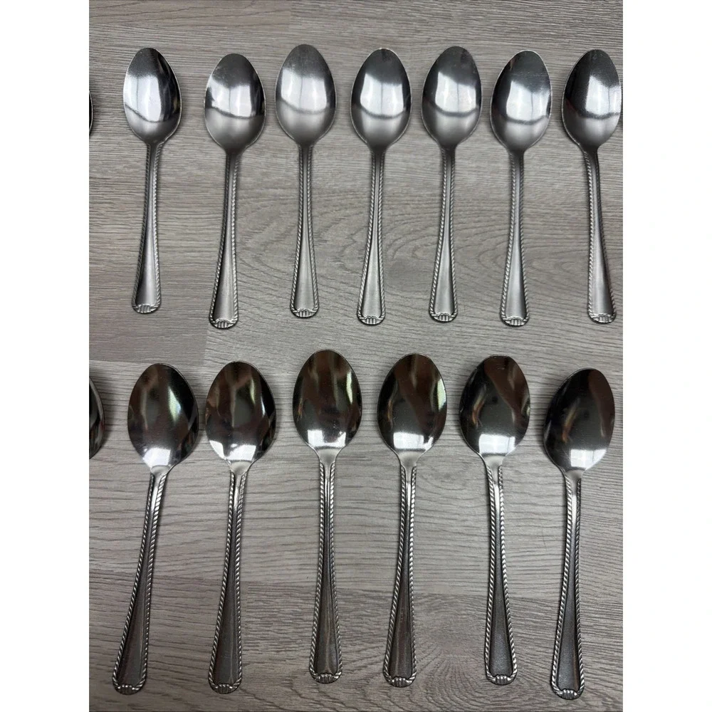 Lot of 22 Stainless China Teaspoons. Very Nice Condition. Seashell Design Glossy